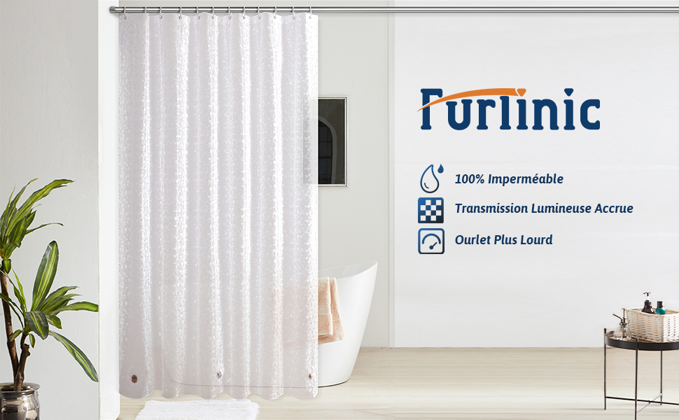 Шторка для душу Furlinic Anti-Schimmel, водонепроникна, прозора, EVA, 120x180 см, 3D ефект ромбу, 8 прищіпок, з камінням