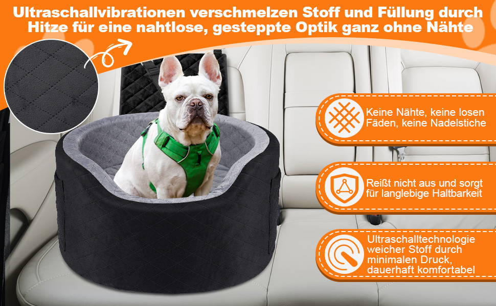 Автокрісло для собак - чорне автокрісло-бустер для маленьких собак з піною Memory Foam 28D, неслизька водонепроникна підкладка, переноска для подорожей з кишенями та ковдрою, чорний