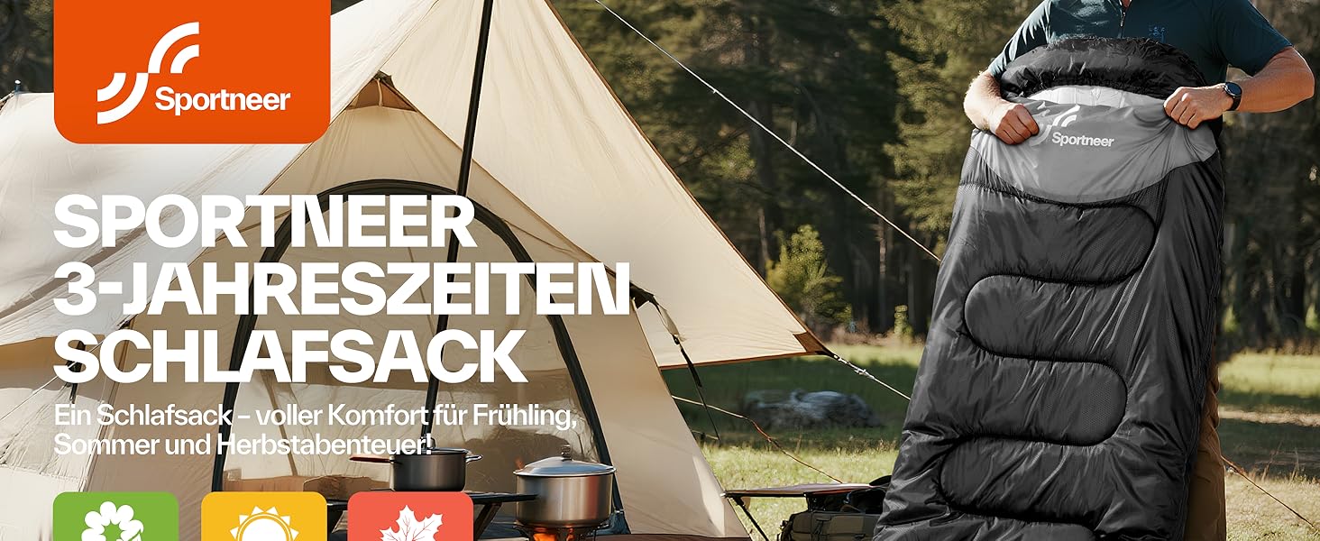 Сплячий мішок Sportneer для кемпінгу: 3-4 сезонний, легкий, компактний, для дорослих