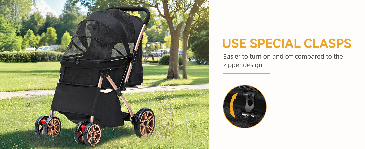 Візок для собак DWVO 3-в-1: візок, переноска, сумка для транспортування. Підходить для собак та котів до 22 кг. Зручний, складаний, з міцними EVA-колесами, кошиком та сітковими віконцями. Розміри: 58,5x76x105 см. Чорний колір.