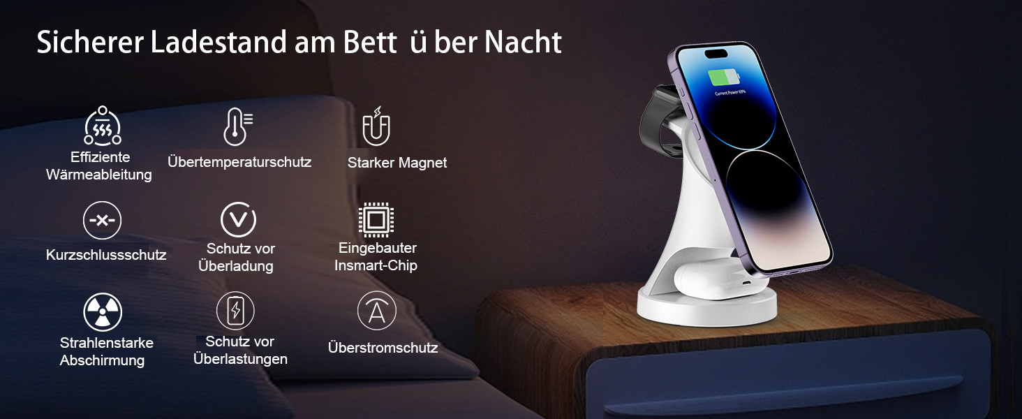 3-в-1 Зарядний пристрій MagSafe: Індукційна бездротова станція для iPhone та Apple Watch/AirPods Pro, білий