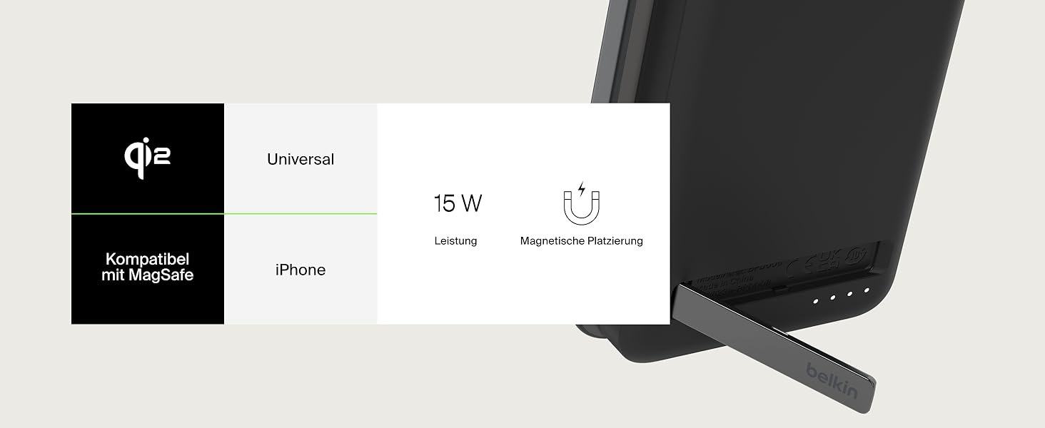 Belkin BoostCharge Pro Powerbank 5000mAh з Qi2 та MagSafe, чорний. Портативний зарядний пристрій з вбудованим підсвіткою, сумісний з iPhone 17, iPhone Air, iPhone 16, 15, 14, Pixel та ін.