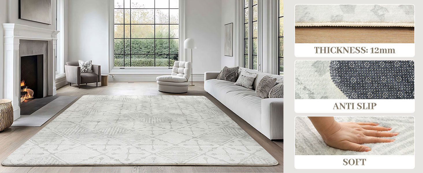 Килим Leesentec для вітальні, спальні: геометричний, сучасний, антиковзаючий, короткий ворс, бежевий, великий, білий (слонова кістка, 80*120 см), кремовий/світло-сірий (200x300 см)