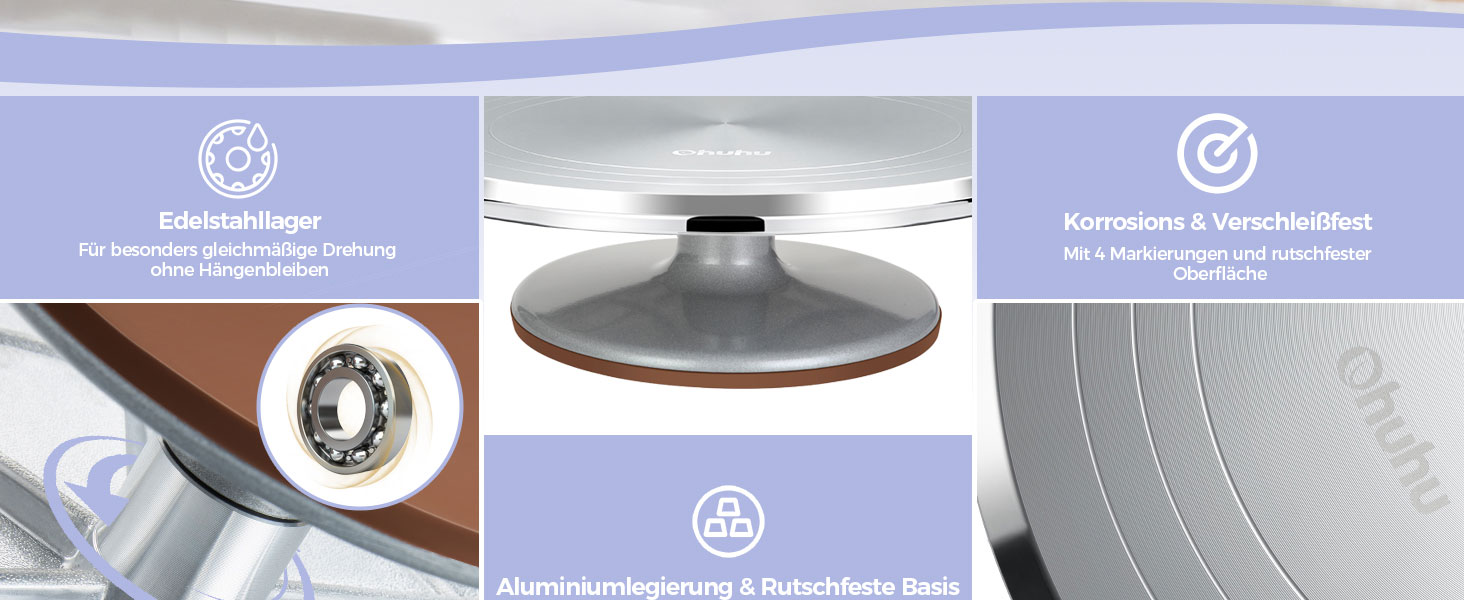 Ohuhu Поворотна платформа для тортів, 30 см, алюмінієвий сплав, з 2 шпателями та 3 скребками для декорування та випікання, подарунок для кондитерів, срібна