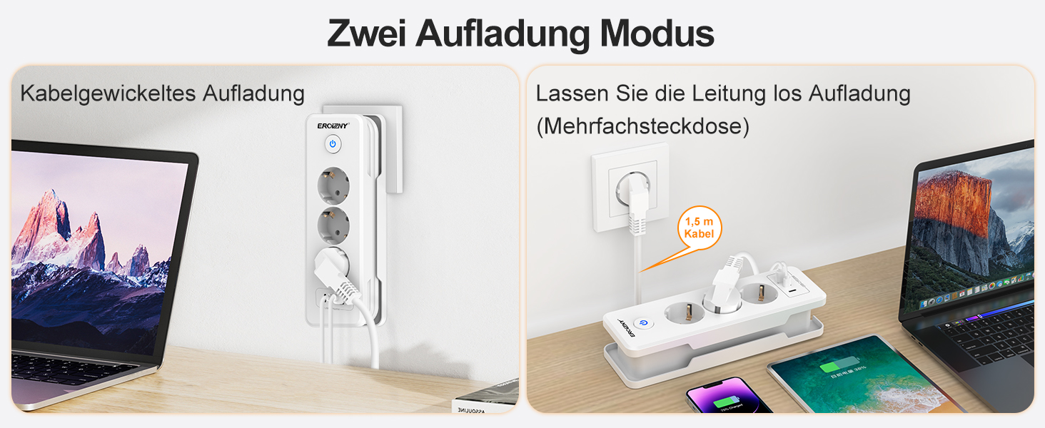 Мережевий адаптер з 2 USB-C (PD 20W) та 1 USB-A, 3 розетки з вимикачем, захист від перенапруги, компактний, для подорожей, 1,5м кабель. Мережева планка з 3 USB-портами