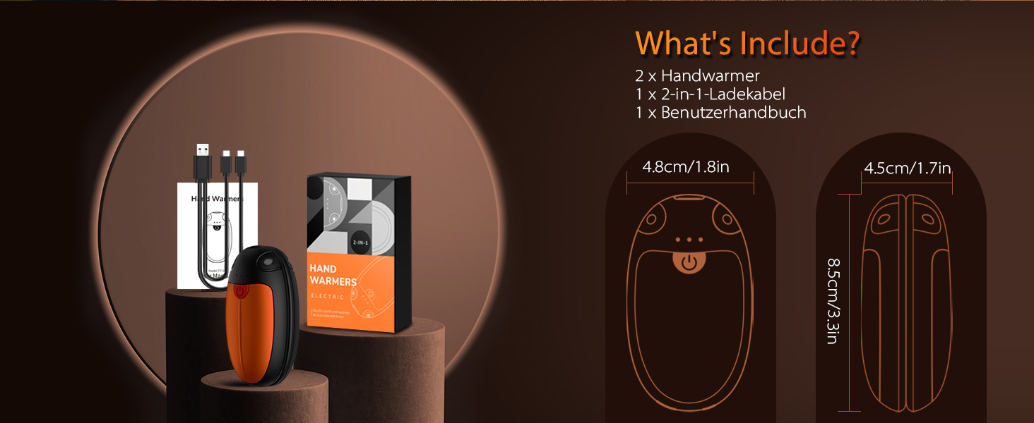 Електричні грілки для рук, набір 2 шт., USB, 20 годин тепла, 3 температурні режими, для спорту та хвороб Рейно, помаранчеві