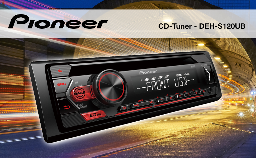 Автомагнітола Pioneer DEH-S120UB 1-DIN з RDS, червоне підсвічування, підтримка Android, CD/MP3/USB/AUX, 5-смуговий еквалайзер, ARC, без Bluetooth