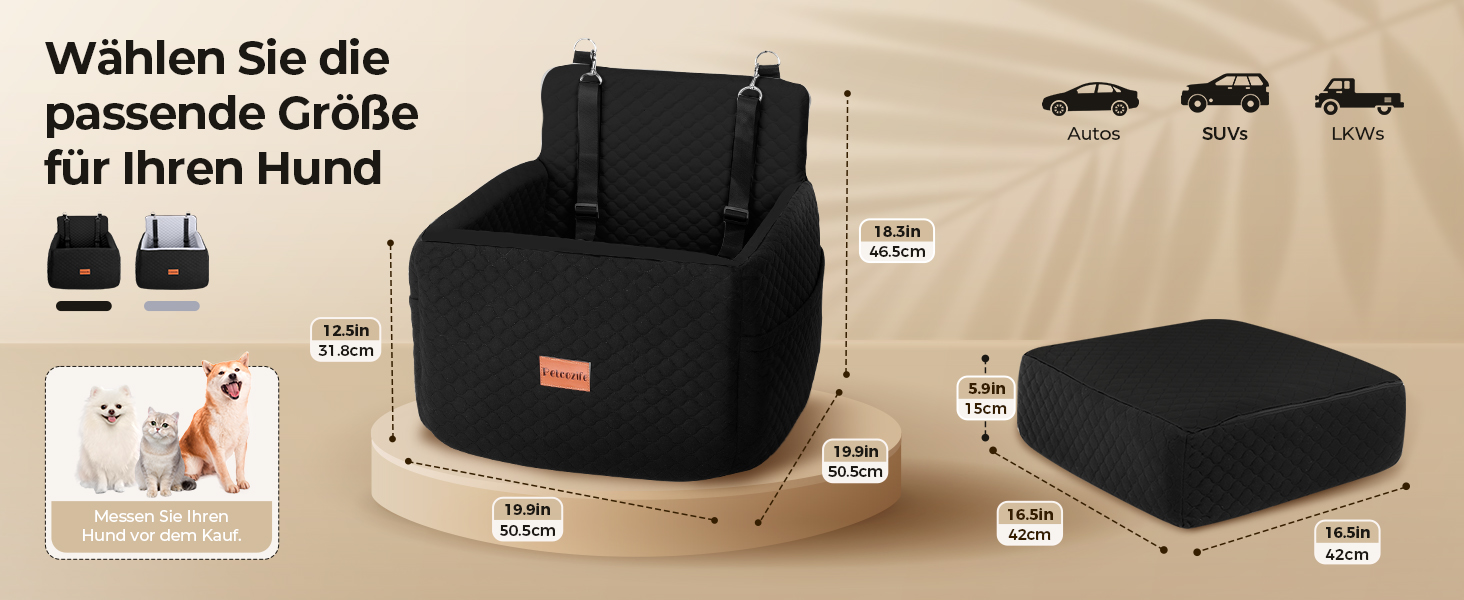 Автокрісло для собак Petcozife - чорний, для собак до 15 кг, знімний, з товстим килимком та 2 страхувальними ременями