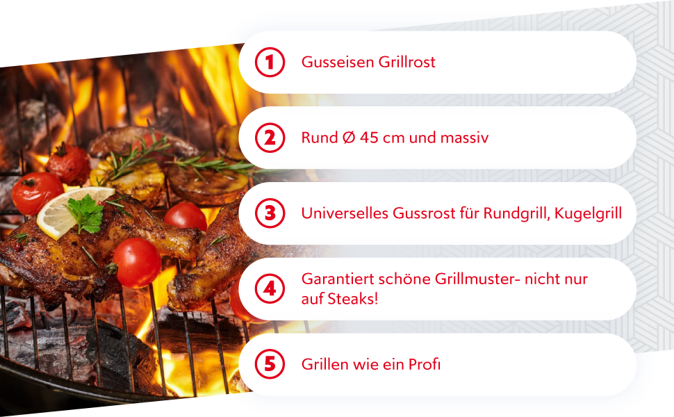 Чавунний гриль-решітка Gusseisen, діаметр 45 см, для вугільних та газових грилів