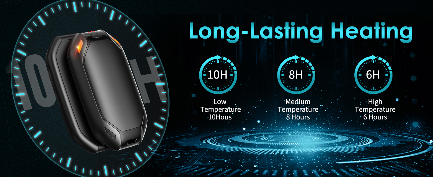 Електричний нагрівач для рук, 2 шт. - перезарядна модель з магнітною фіксацією, ультралегкий та тонкий, 6000 мАг, 3 режими нагріву, для чоловіків та жінок, Outdoor, Гольф, кемпінг, чорний