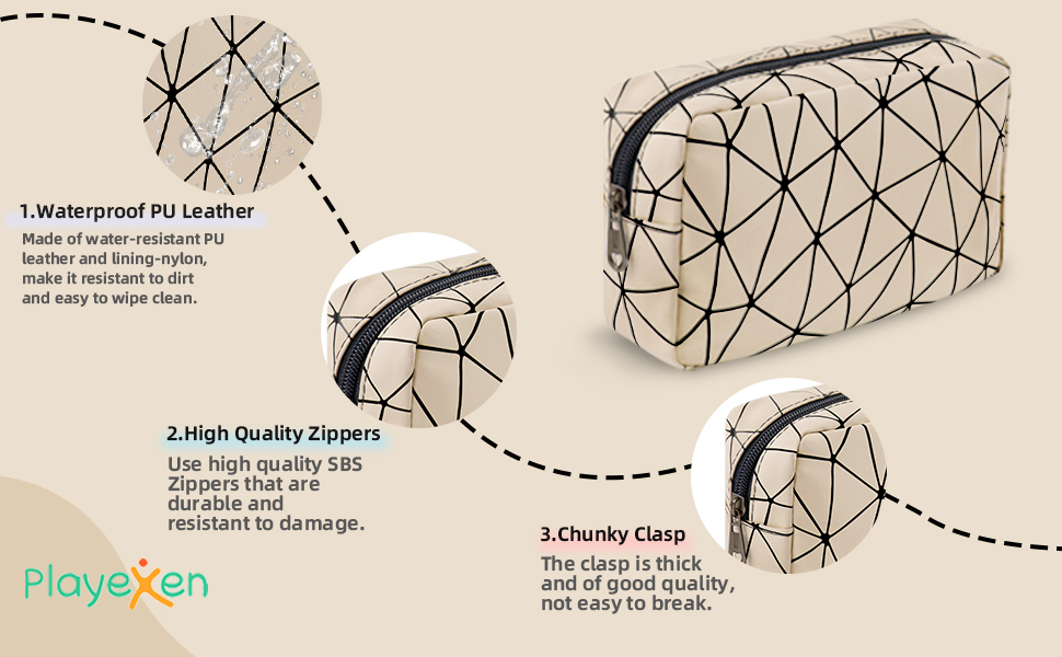 Косметичка жіноча мініатюрна, 2 шт. з PU шкіри, водонепроникна, для подорожей, чорний та бежевий
