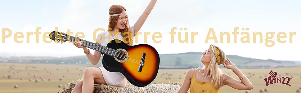 Кітара класична Winzz 4/4 для початківців - набір, 39 дюймів, з нейлоновими струнами, для дорослих та дітей (від 11 років), колір Sunburst