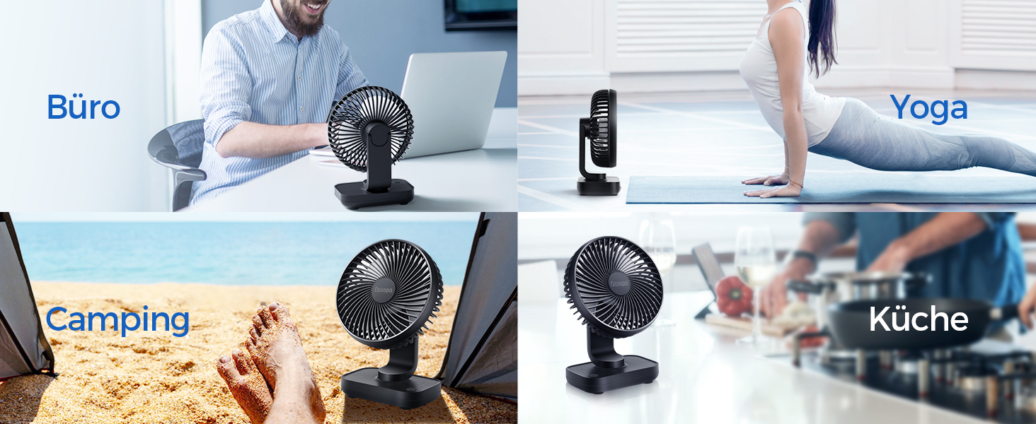 Вентилятор USB OCOOPA Ultra Leise - Міні вентилятор для столу, дому та офісу, 4 швидкості, 4000mAh, чорний (на акумуляторі)