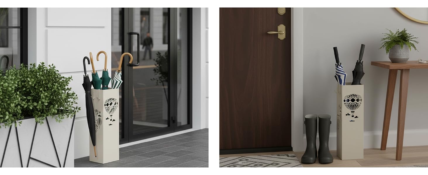 Підставка для парасольок Baroni Home Modern Design з металу, з 2 гачками та знімним піддоном, біла, 16 x 16 x 49 см