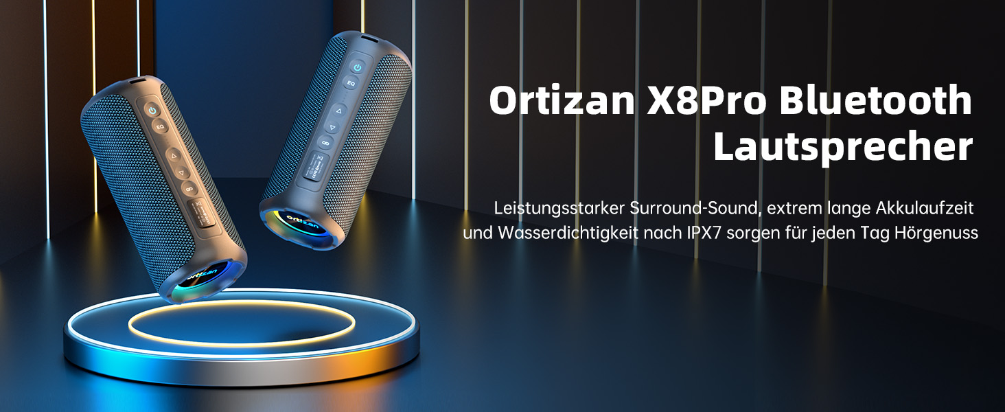 Ortizan X8Pro 40W Bluetooth колонка з мікрофоном, RGB підсвічуванням, водонепроникна IPX7, 30 годин програвання - Navy