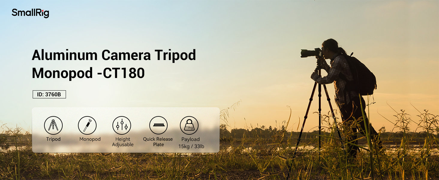 SMALLRIG 71' штатив для відео з пливним упором, алюмінієвий штатив для камери, 360° панорамний відео штатив для подорожей, регулювання висоти від 5 до 21.5 метрів, максимальне навантаження 15 кг, навантаження на пливний упор 3 кг, CT180 – 3760B
