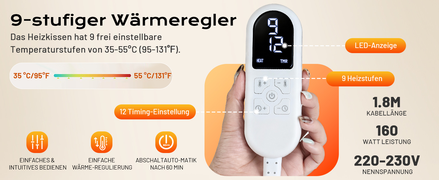 Електрична ковдра з автовимкненням 130x180 см, 8 режимів нагріву, захист від перегріву, двостороння, для ліжка/софи, сіра