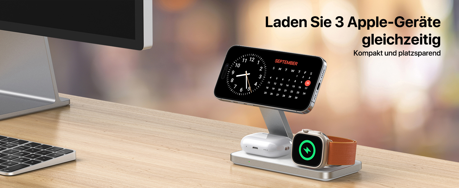 Зарядна станція Inductive QTlier 3-в-1 для iPhone 15/14/13/12, Apple Watch та AirPods, 30W Wireless Charging