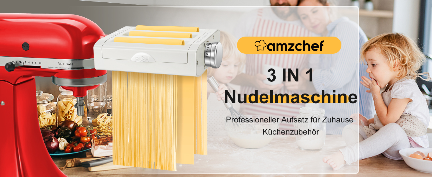 Набір насадок для пасти 3 в 1 для KitchenAid Artisan: ролик для тіста, різак для спагеті, різак для фетучині, сушарка для макаронів (без міксера, лише аксесуари)