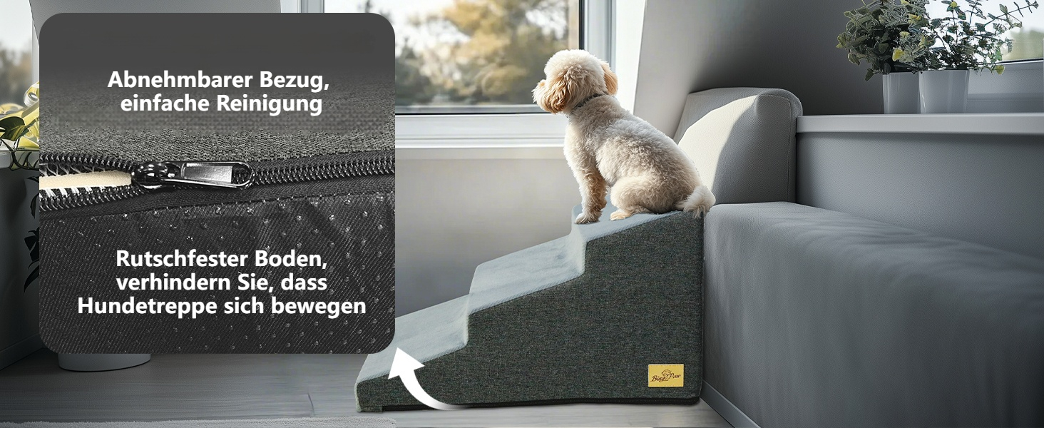 Сходинки для собак BingoPaw: 3 сходинки, 40 см, знімний чохол, протиковзкий, для маленьких собак, котів, до дивану/ліжка, 39x65x40 см