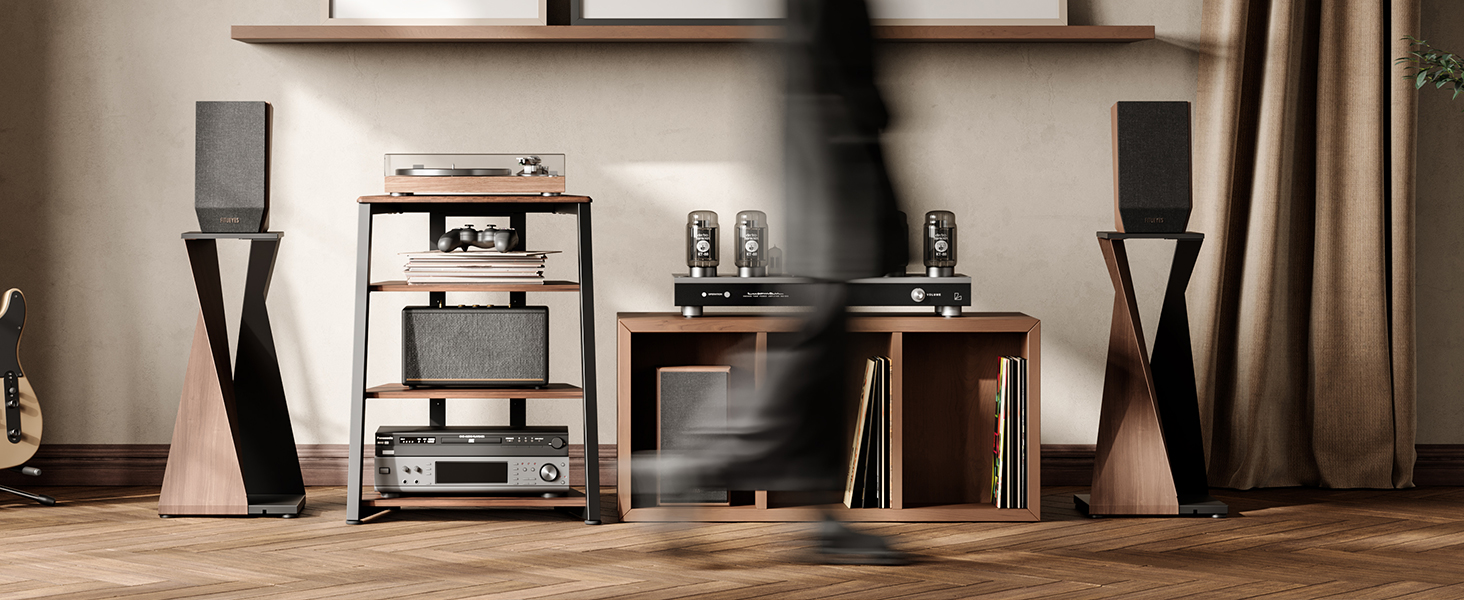 HiFi тумба FITUEYES для вінілу та аудіотехніки з полицями, 61x52x78 см - коричнева