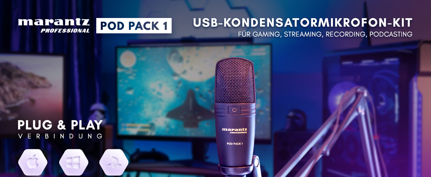 Мarantz Professional MPM-1000U - USB Конденсаторний мікрофон з великою мембраною та нирковою характеристикою для подкастів, студії, геймінгу. Комплект Pod Pack 1