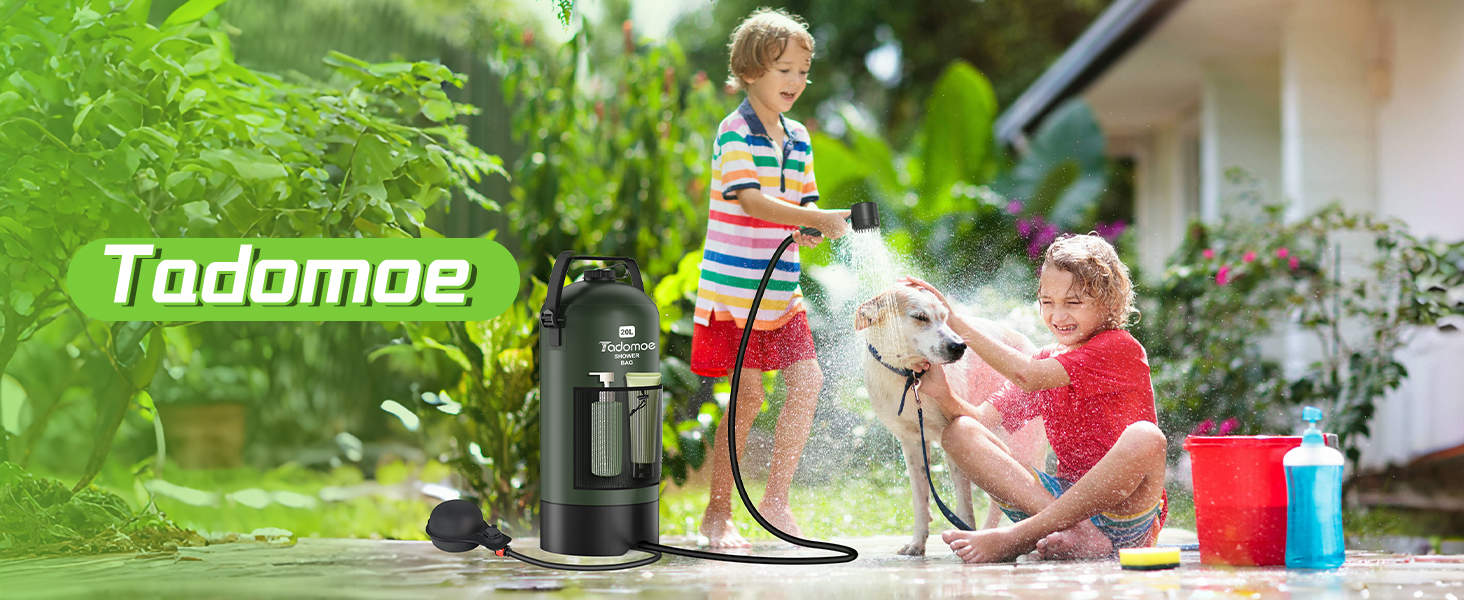 Сонячний душ для кемпінгу на 20 літрів з насосом та сумкою, зелений