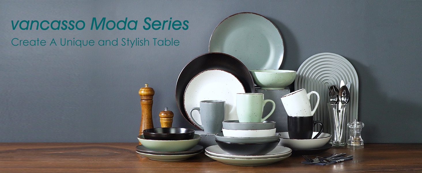 Набір тарілок Vancasso MODA 12шт: глибокі тарілки, тарілки для супу, пасти, салату, 800мл, багато кольорів