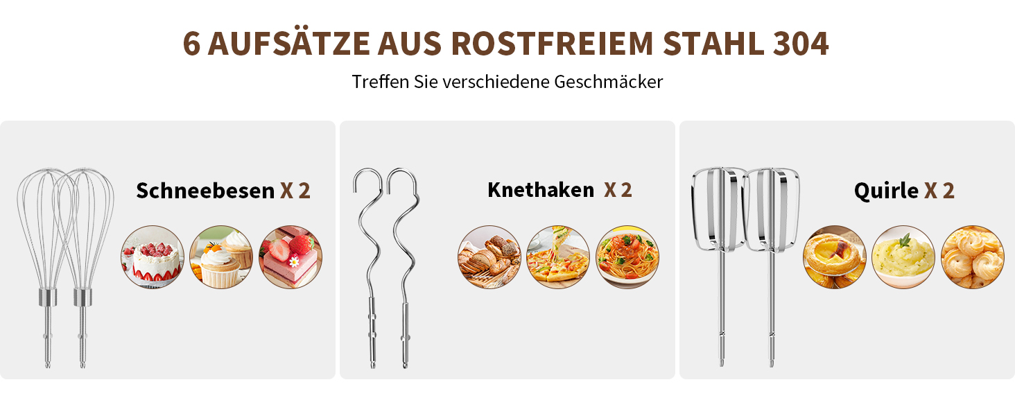 Бездротовий міксер з цифровим дисплеєм, 7 швидкостей, акумуляторний, з 6 насадками з нержавіючої сталі (міксер, вінчик, гачок для тіста) та підставкою для зберігання