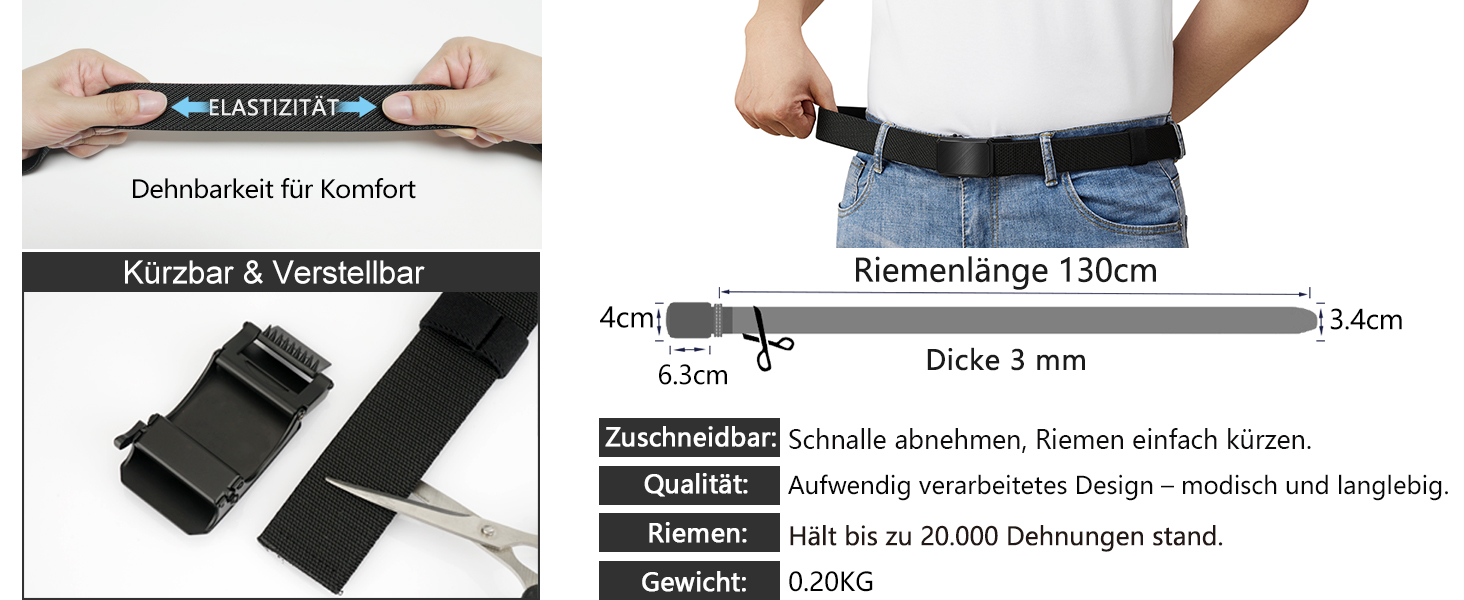 Еластичний пряжучий пояс LionVII з автоматичною пряжкою, робочий пояс для чоловіків, обхват талії 75-125 см (28-49'), чорний