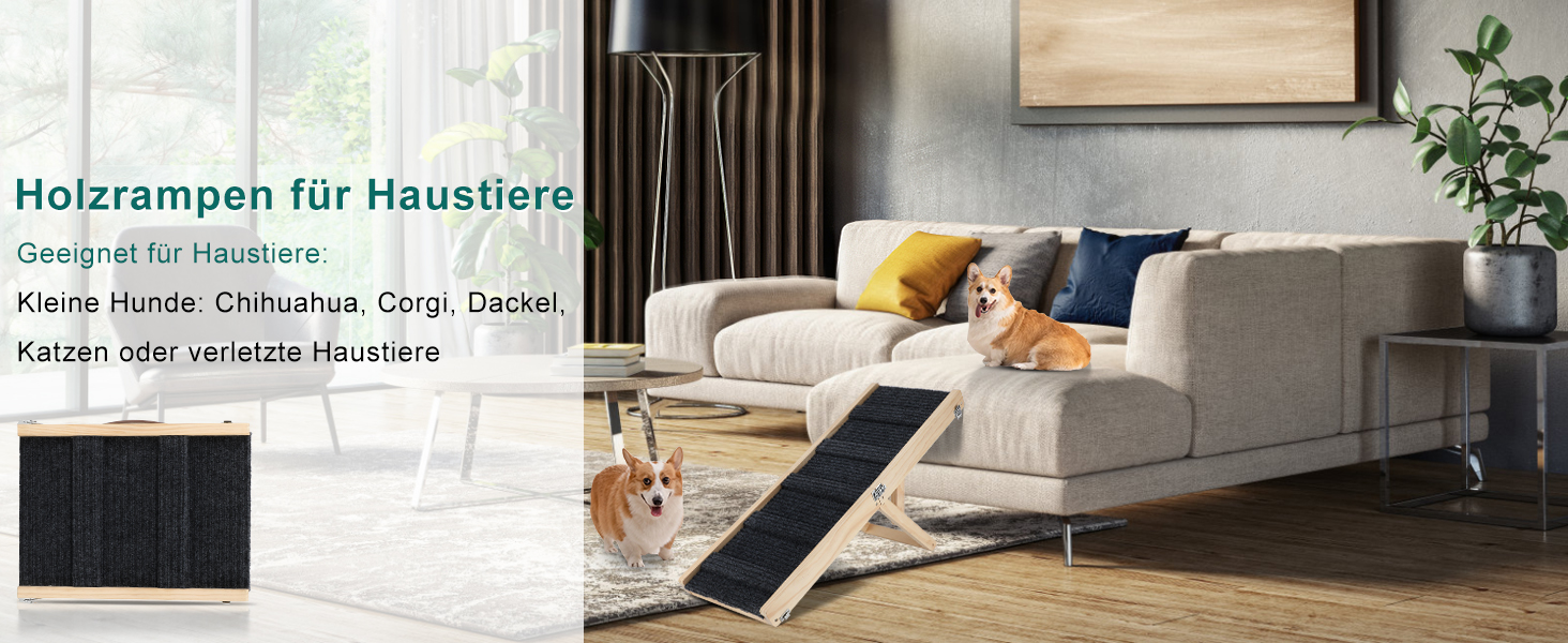 Рампа для собак та котів, регульована висота 25-48 см, з антиковзною поверхнею, дерев'яна, складна