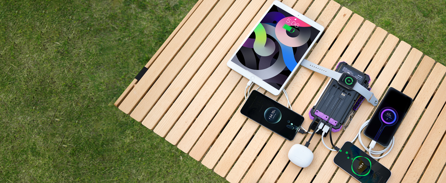 Портативний зарядний акумулятор BLAVOR Solar 20000mAh з кабелем, 20W, сонячний, USB-C, для телефонів та Apple Watch, з ліхтариком та карабіном, оранжевий