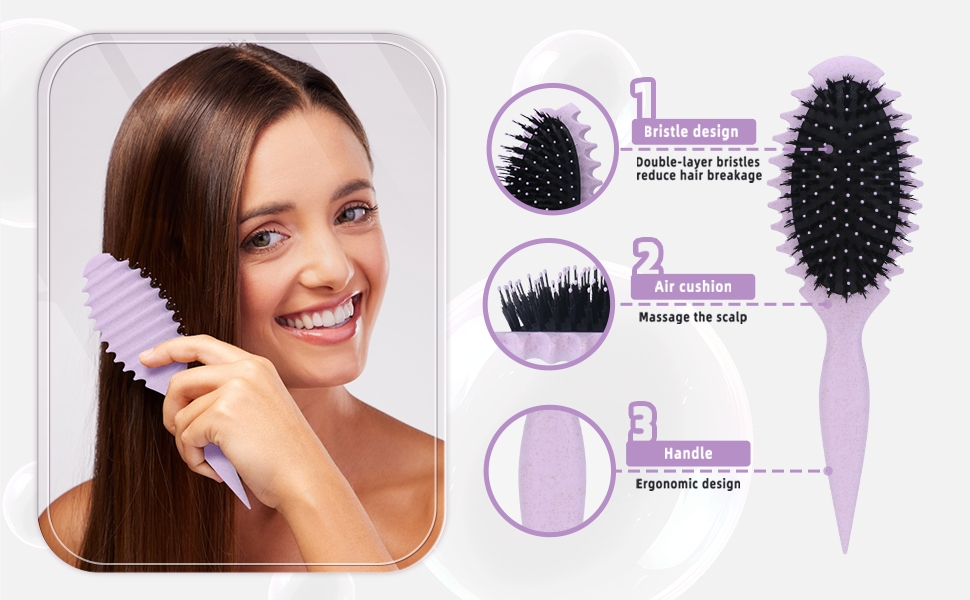 Льок-щітка, універсальна для чоловіків та жінок, для кучерявого волосся, безшумна, підходить для всіх типів волосся (кучерявого та гладкого) - фіолетова