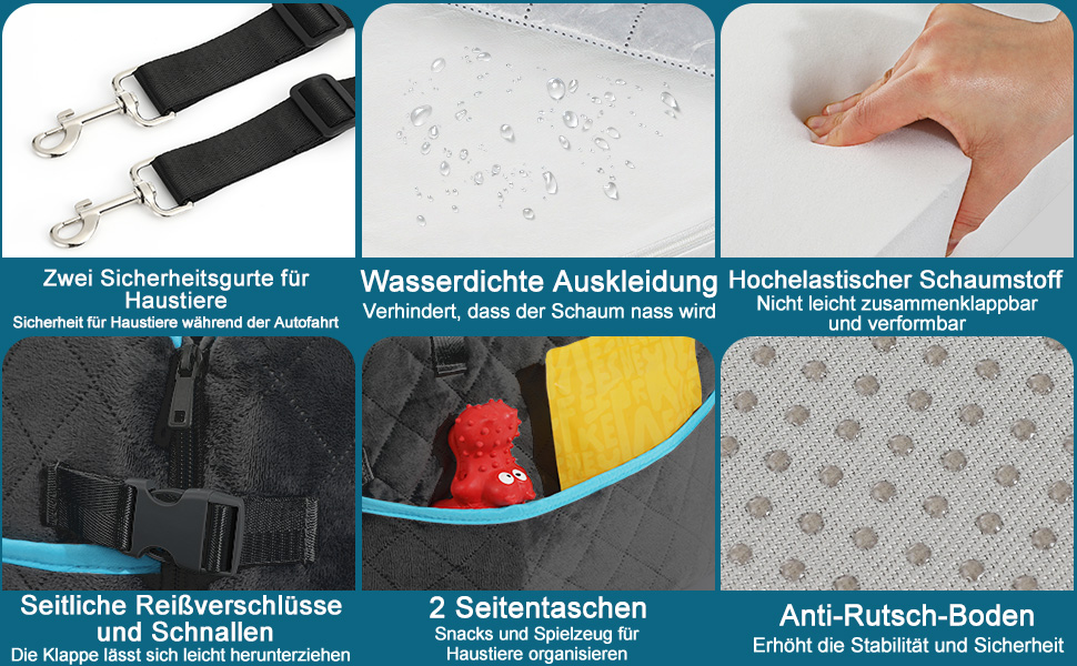 Автокрісло для собак маленьких порід до 20 кг з ременем безпеки, переноска для авто, м'яке автоліжко для подорожей, чорно-сірий, для собак до 120 кг