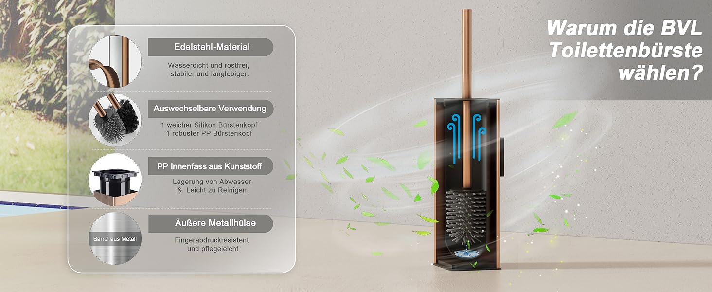 Настінна щітка для унітазу BVL з кріпленням без свердління, набір з 2 насадками, білий матовий колір