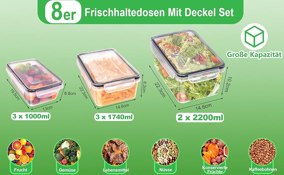 Набір контейнерів Kottwca, 30 шт. (15 контейнерів + 15 кришок) - набір для зберігання продуктів, 100% герметичність, BPA-Free, для мікрохвильовки та холодильника (8 великих об'ємів)