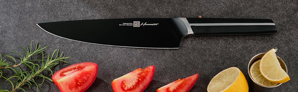 Набір ножів Messerblock 7-Piece з бруском: чорний, нержавіюча сталь, кухонний, для хліба, сантоку, універсальний