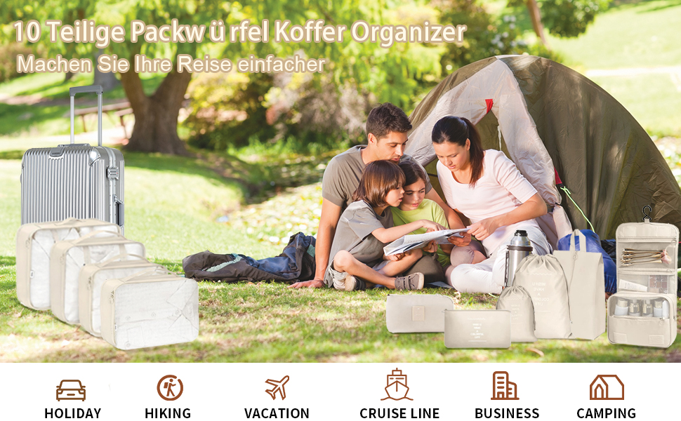 Органайзер для валізи 10 шт. Набір Packing Cubes для одягу, Travel Organizer, Набір кубиків-органайзерів для валізи, рюкзака, ручної поклажі (бежевий)