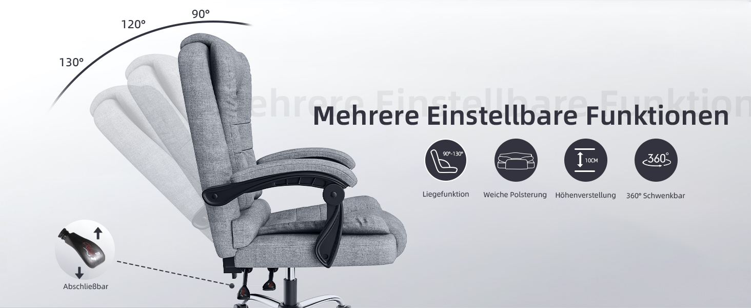 Крісло для офісу та дому Naspauluro: ергономічне, з регулюванням висоти та нахилу, комп'ютерне крісло з високою спинкою та підлокітниками (сірий)