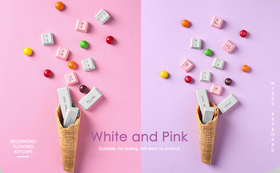 Комплект ігрового аксесуара 4 в 1: Клавіатура, миша, навушники та килимок для миші. Біло-рожевий