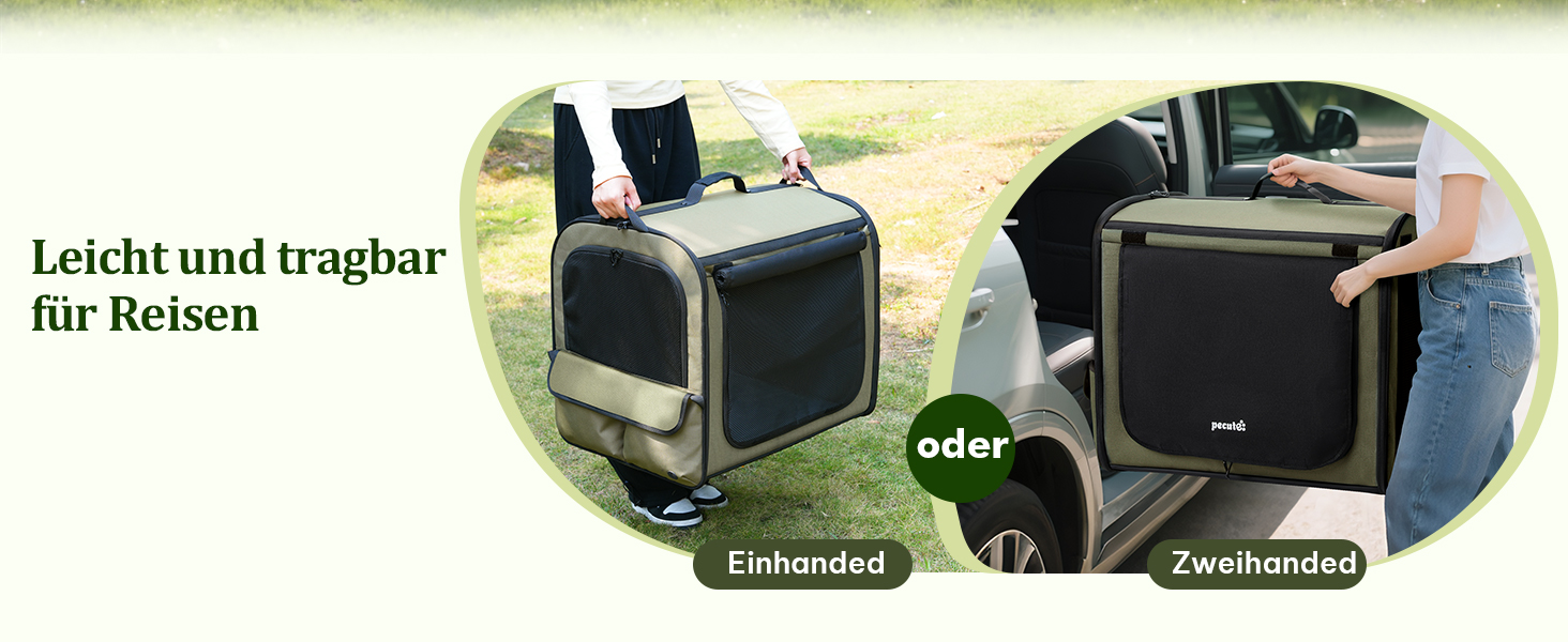 Транспортна переноска для собак Pecute: стабільна, складана, дихаюча, з ролетним віконцем (61x52x45 см)