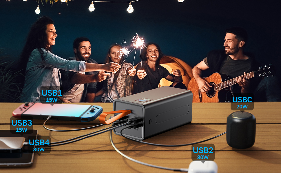 Power Bank 80000mAh з LED дисплеєм: Швидка зарядка PD 30W та QC 3.0, 5 виходів USB, 2 входи, для iPhone, кемпінгу та активного відпочинку