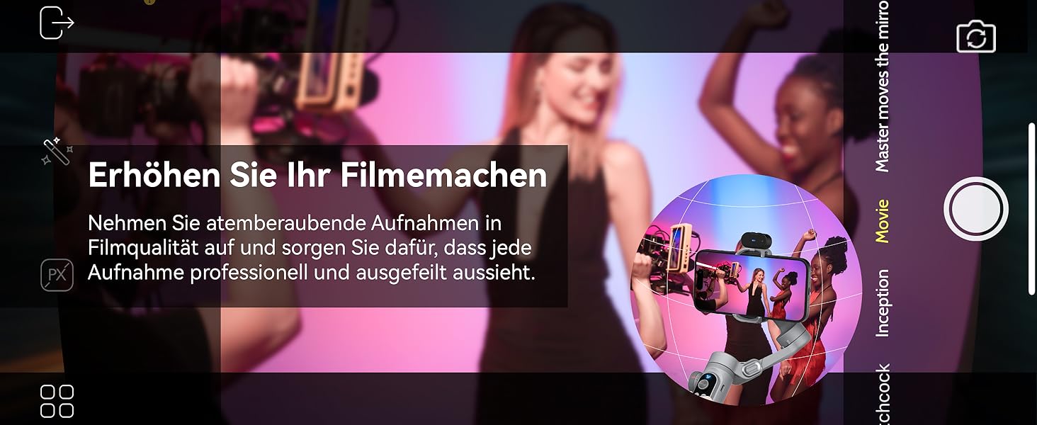 Стабілізатор для смартфона AOCHUAN 3-осьовий з RGB-підсвічуванням, для iPhone/Android, з функцією відстеження обличчя, сірий (Smart X Pro AI)