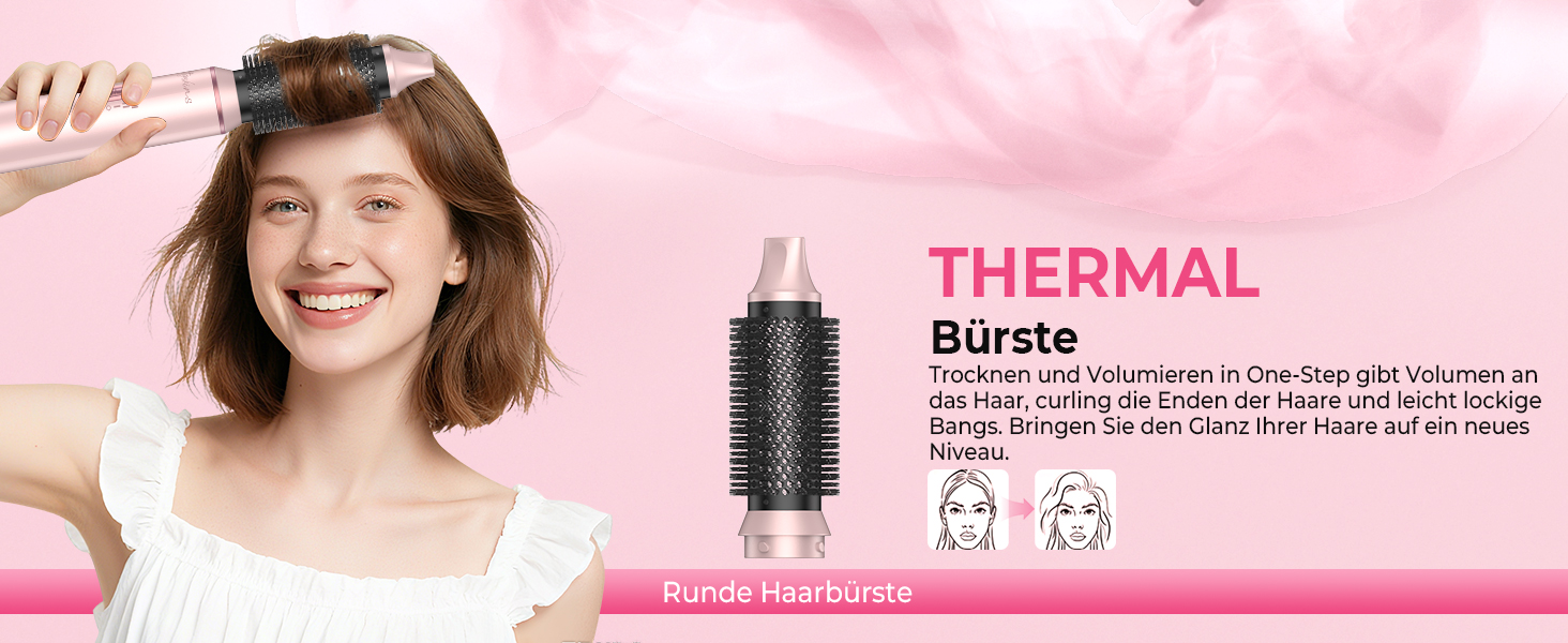 Мультистайлер для волосся 5 в 1 Atopskins Air Styler 1000W: фен-щітка, вирівнювач та плойка для сушіння, завивки та гладкого волосся, колір Creamrosa
