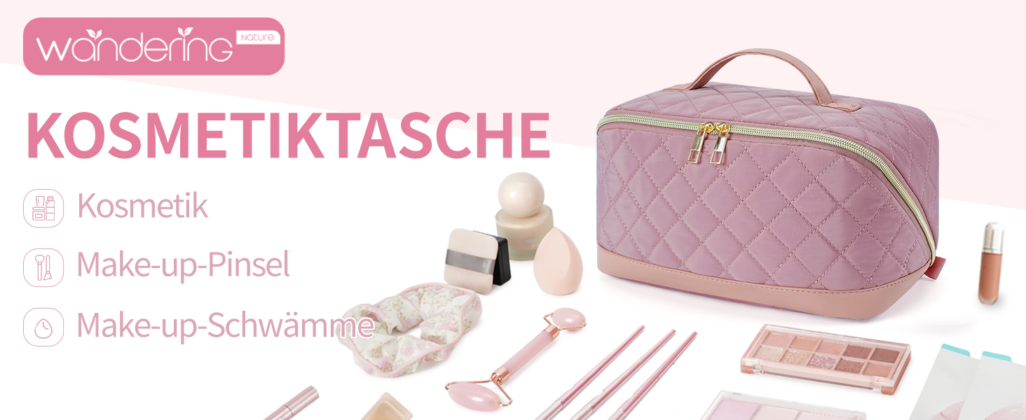 Косметичка для подорожей Wandering Nature для жінок: велика, водонепроникна, з відділенням для пензликів, рожева (патент)