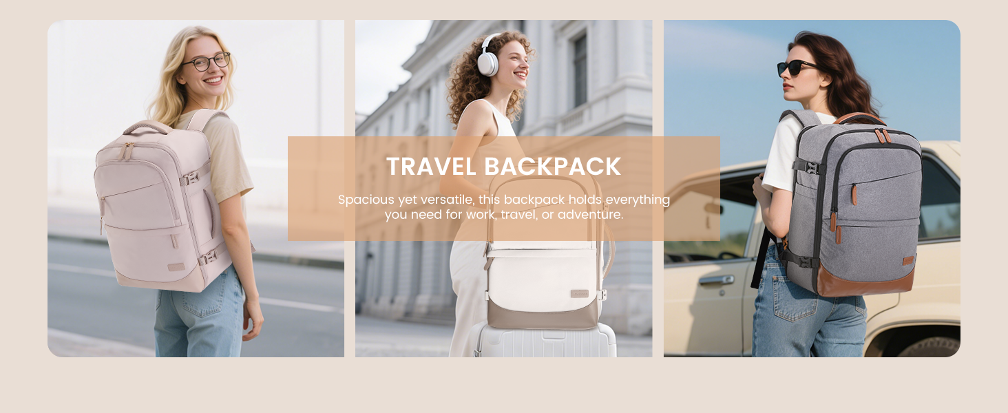 LOVEVOOK Рюкзак для ручної поклажі 40л, для подорожей, з відділенням для ноутбука 17.3 дюймів, з вологостійким відділенням, 45x36x20 см, бежевий/хакі