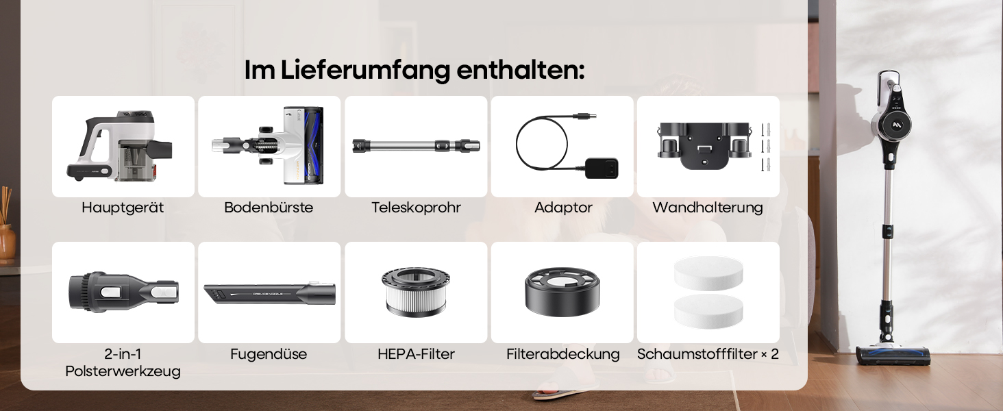 Бездротовий пилосос AlloyMove A01: потужний, з великим контейнером 1.5л та фільтрацією 99.9%, для волосся, килимів та твердих поверхонь (срібний)