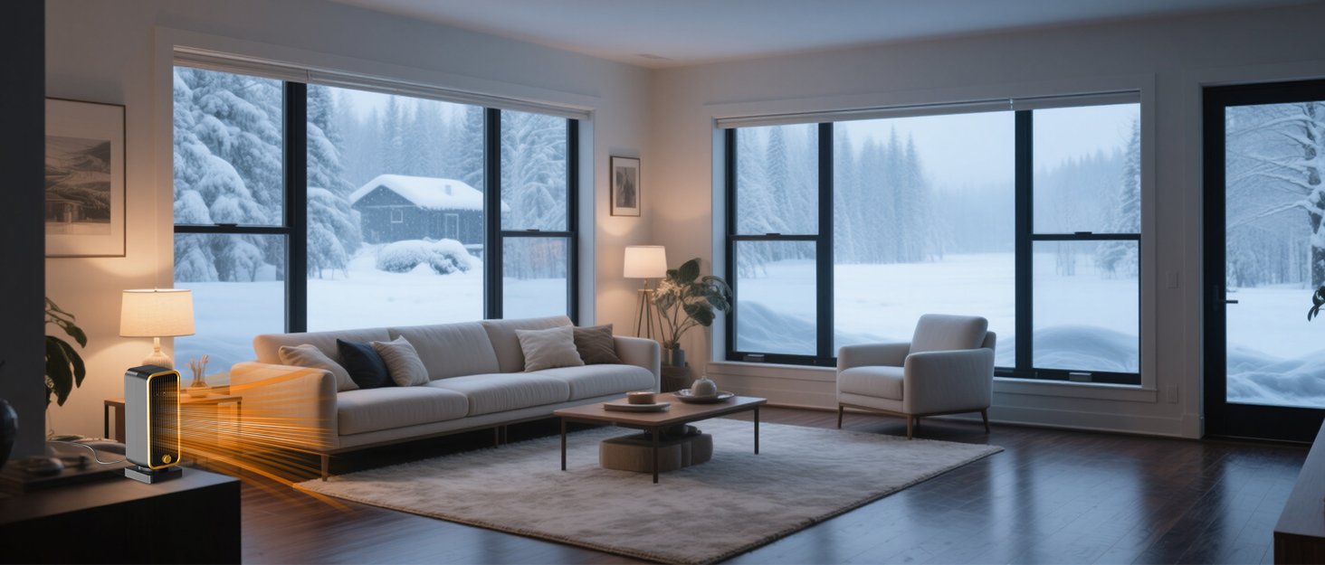 Електричний обігрівач 2000W з енергозбереженням, тихий, 3 режими, PTC кераміка, швидкий нагрів, ECO режим, пульт, таймер 12H, поворот 70°, для офісу, спальні, ванної кімнати (чорний)