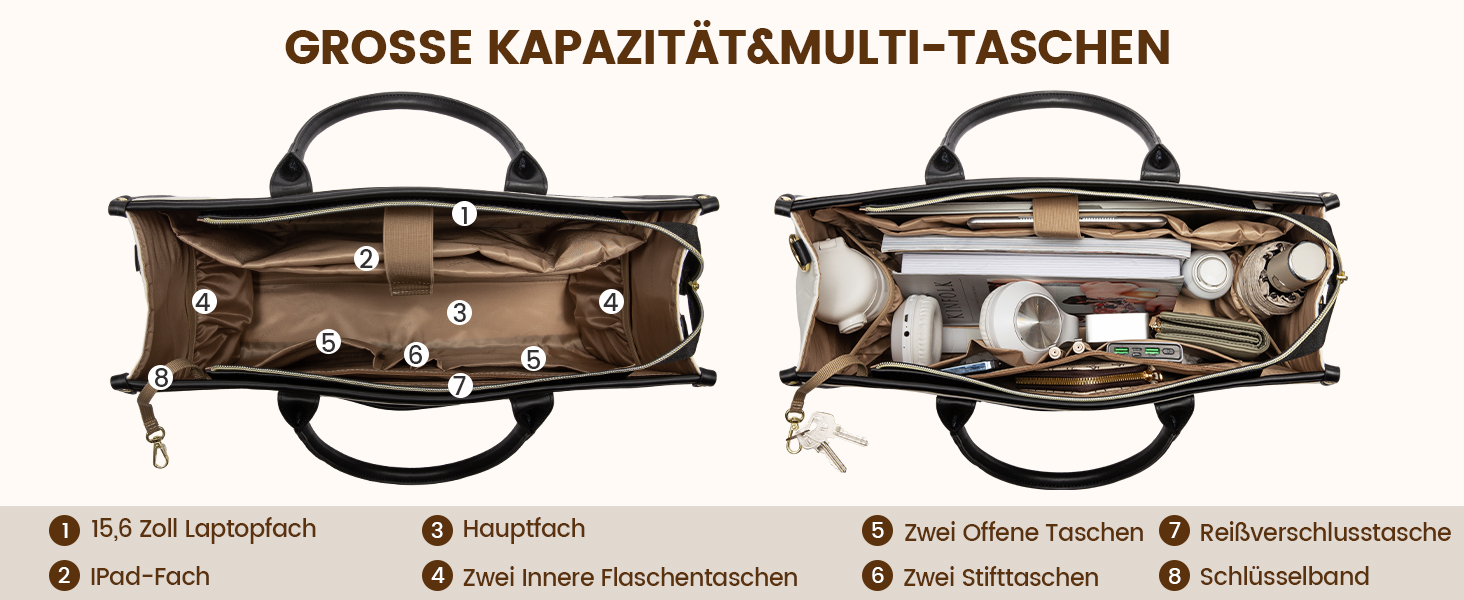 Сумка для ноутбука LOVEVOOK жіноча водонепроникна для роботи, університету (17 дюймів, чорно-бежева). Бізнес-сумка, портфель, сумка для вчителя зі шкіри.