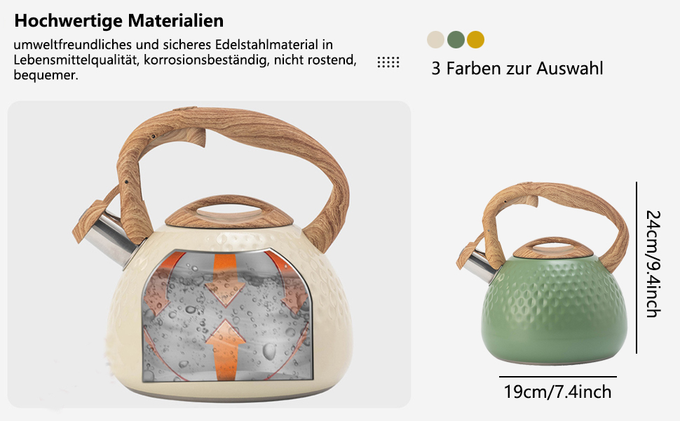 Чайник-свисток з нержавіючої сталі 3L, сумісний з усіма плитами, для чаю та кави, жовтий